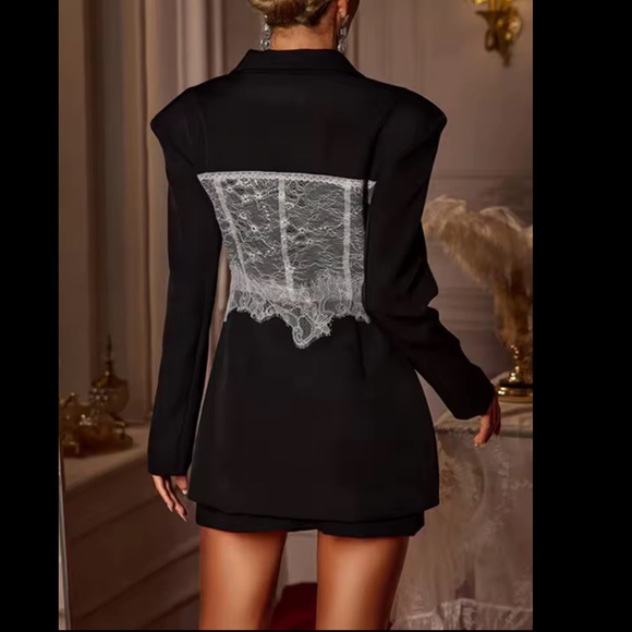 🎉New Stunning Black and White Lace Corset Blazer Dress - Picture 4 of 13